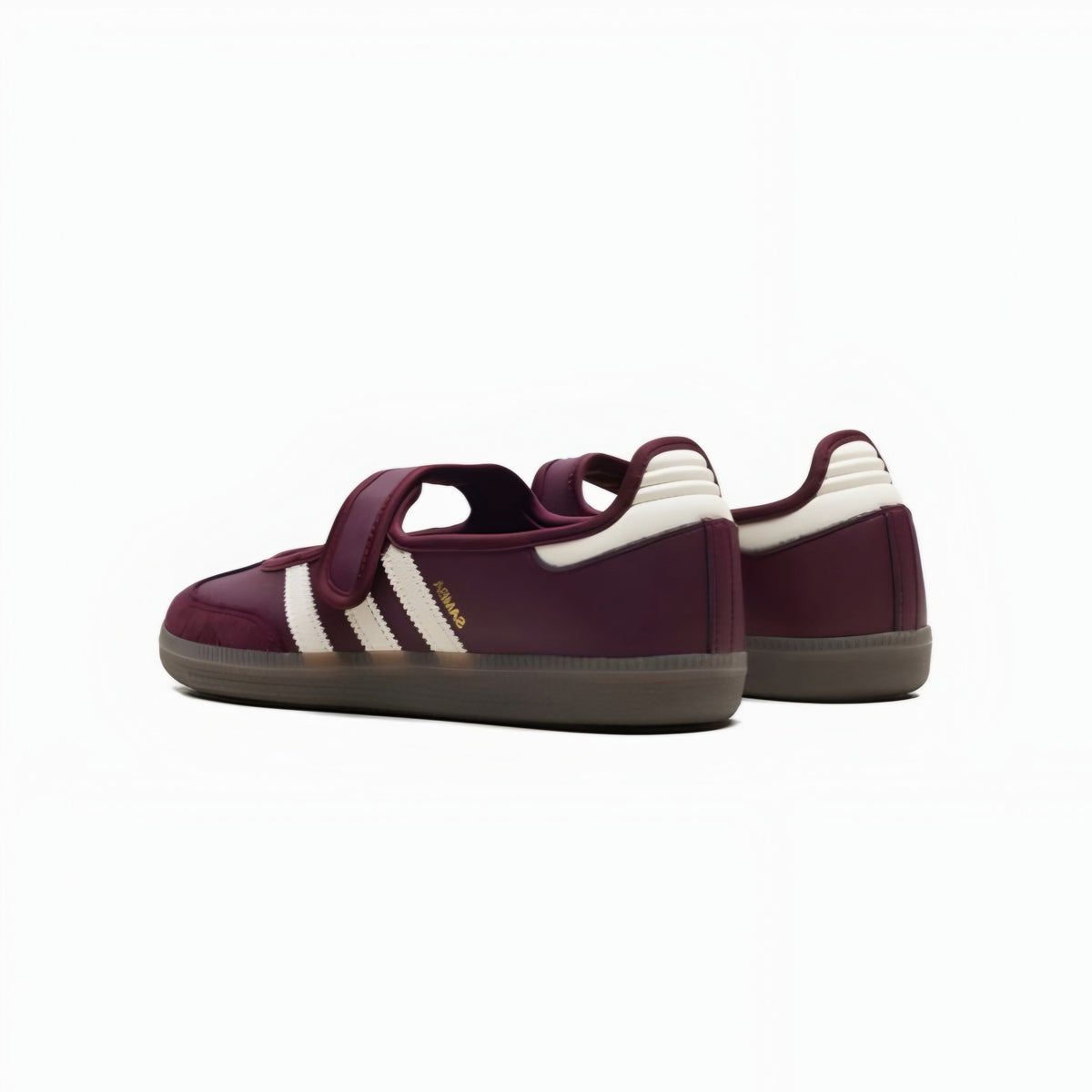 Back view of the burgundy adidas samba mary jane ballet flats