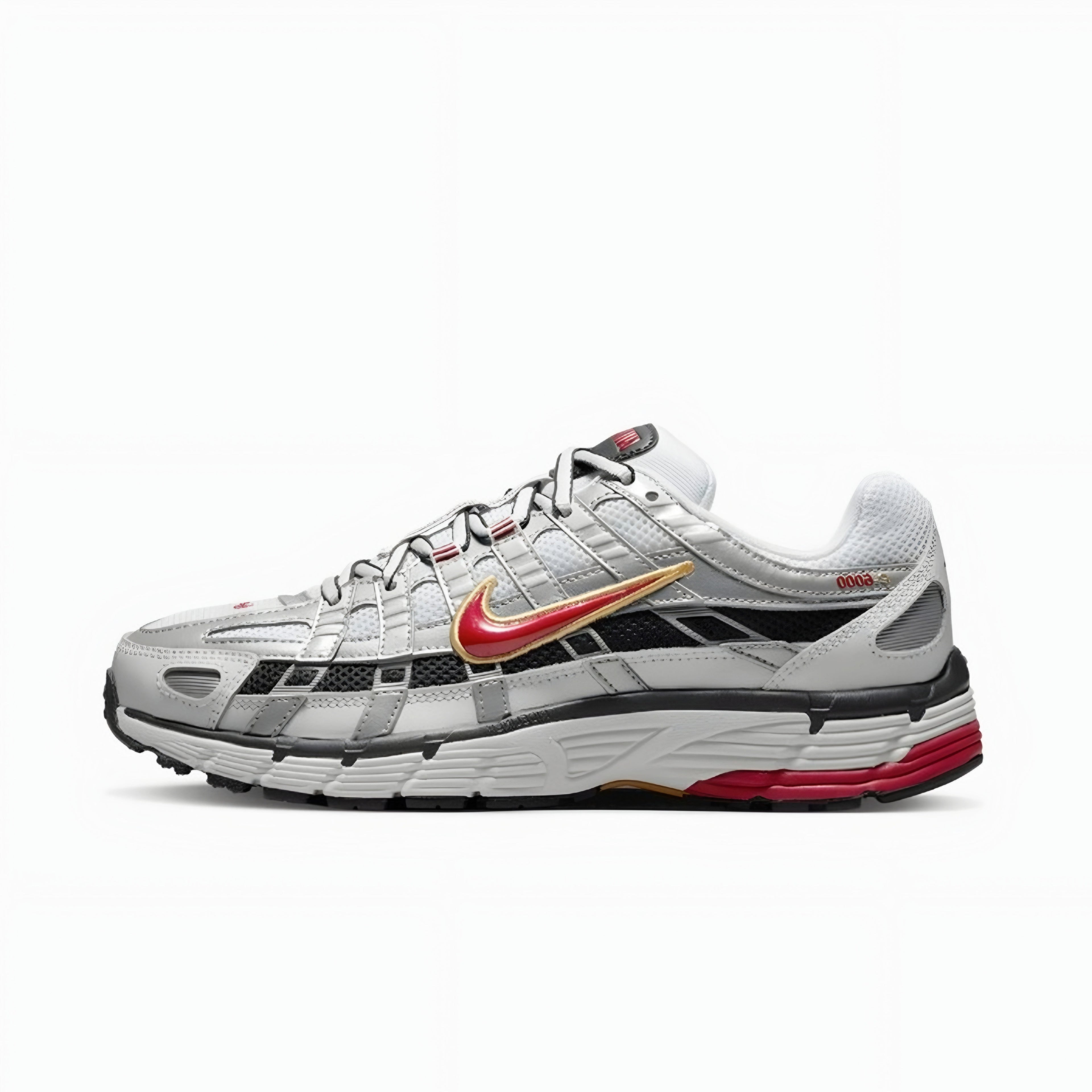 Nike P-6000 Metallic Platinum Varsity Red men's sneaker