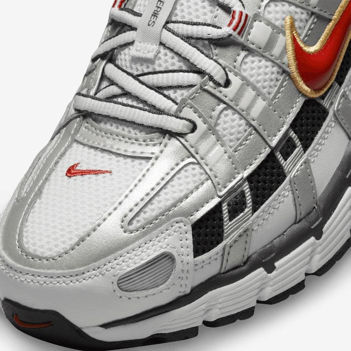 Nike P-6000 Metallic Platinum Varsity Red metallic upper detail