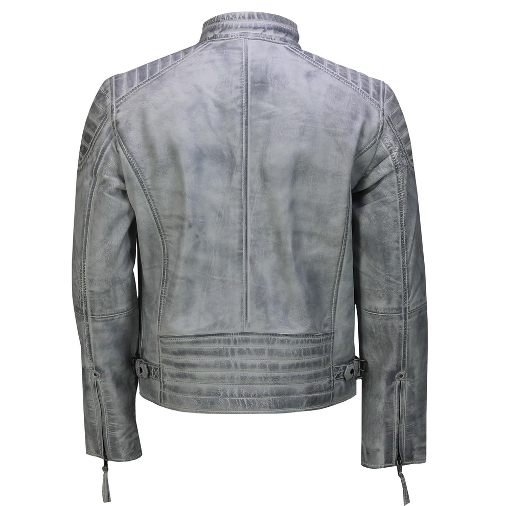 Antique Wash Vintage Leather Biker Jacket 'Grey/White'