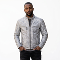 Antique Wash Vintage Leather Biker Jacket 'Grey/White'